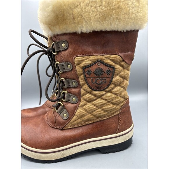UGG Brynn Brown Leather Lined Boots Lace Up Winter Snow Womens 6 - Picture 2 of 10